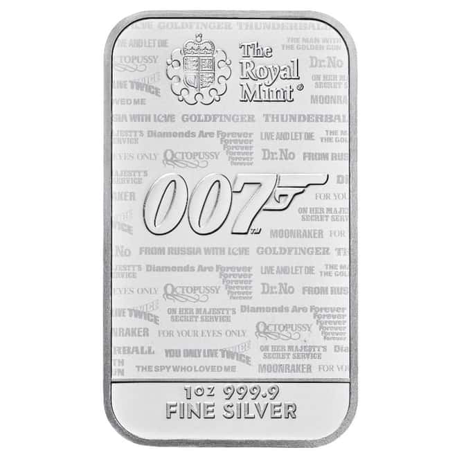 2020 Great Britain 1 oz James Bond 007 Silver Bar .9999 Fine (Sealed)
