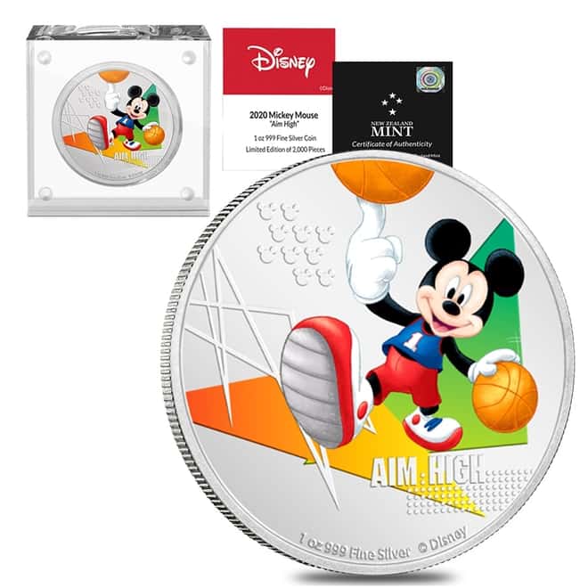 2020 Niue 1 oz Colorized Silver Disney Mickey Mouse Sports - Basketball Coin (w/Box & COA)