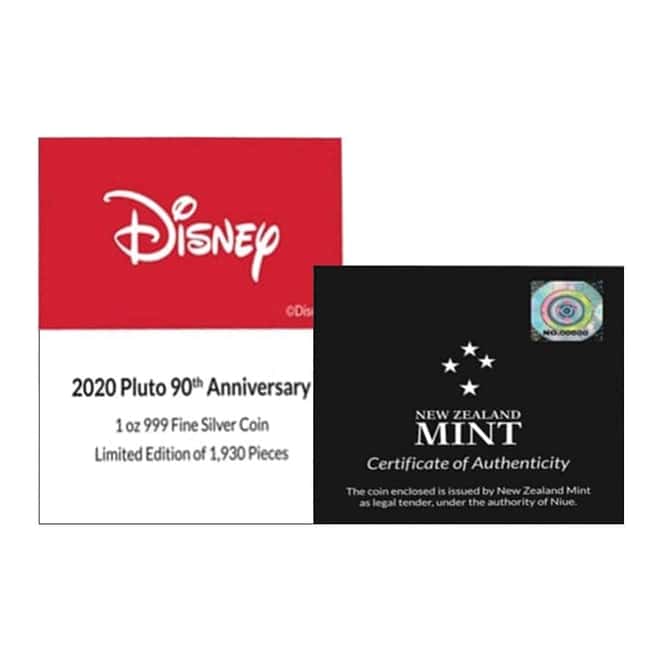 2020 Niue 1 oz Colorized Silver Pluto 90th Anniv Disney Coin (w/Box & COA)
