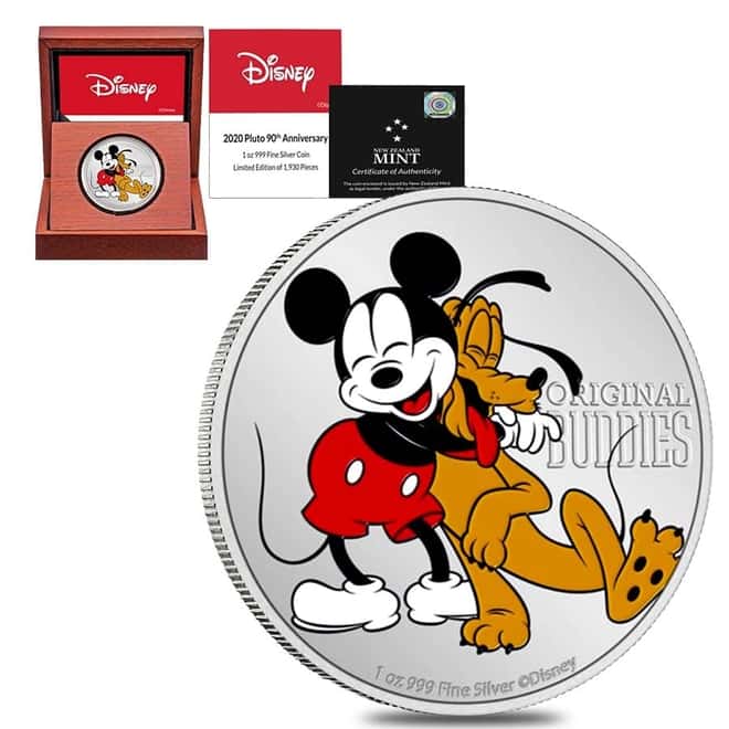 2020 Niue 1 oz Colorized Silver Pluto 90th Anniv Disney Coin (w/Box & COA)