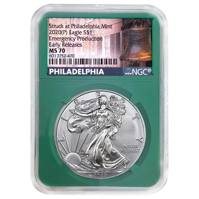 2020 (P) 1 oz Silver American Eagle NGC MS 70 ER Emergency Production (Philadelphia)