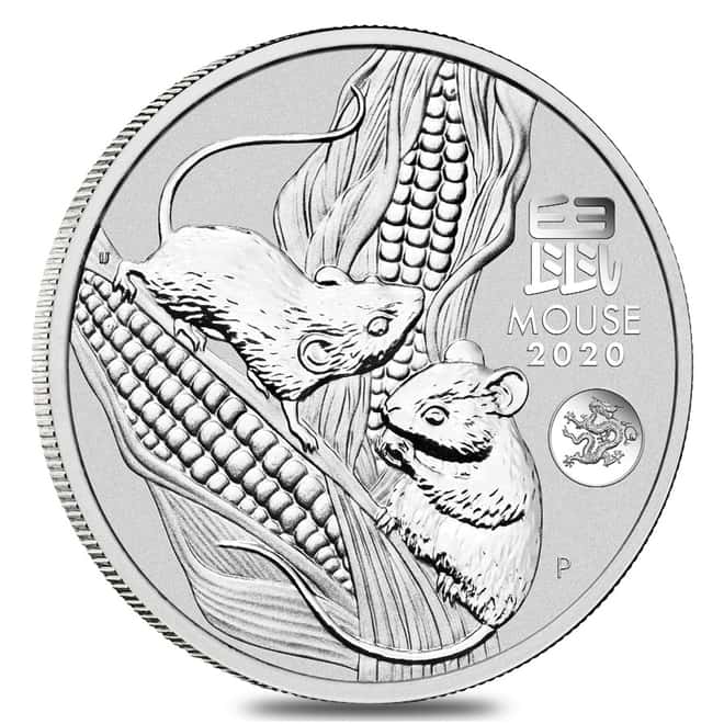 Lot of 100 - 2020 1 oz Silver Lunar Year of The Mouse / Rat Dragon Privy BU Australian Perth Mint In Cap (5 Tube, Lot of 20)