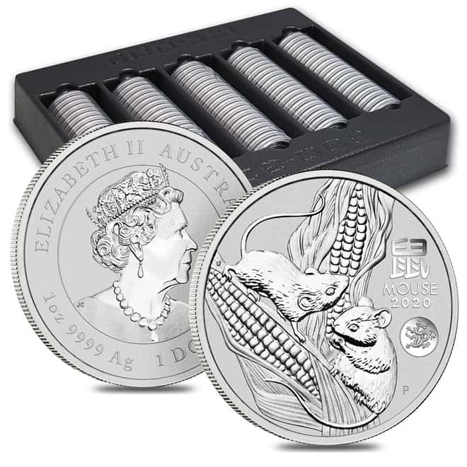 Roll of 20 - 2020 1 oz Silver Lunar Year of The Mouse / Rat Dragon Privy BU Australian Perth Mint In Cap (Tube, Lot of 20)