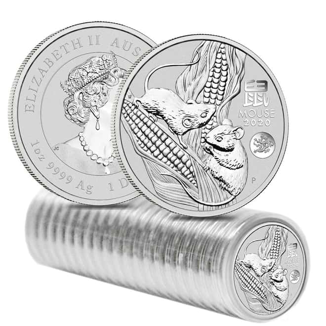 Roll of 20 - 2020 1 oz Silver Lunar Year of The Mouse / Rat Dragon Privy BU Australian Perth Mint In Cap (Tube, Lot of 20)