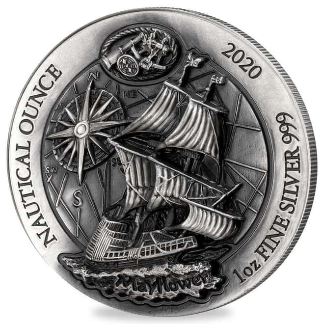 2020 Rwanda 1 oz Nautical Ounce Mayflower Antiqued Silver Coin