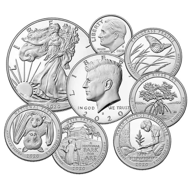 2020 S 2.5 oz US Mint Limited Edition Proof Silver 8-Coin Set .999 Fine (w/Box and COA)