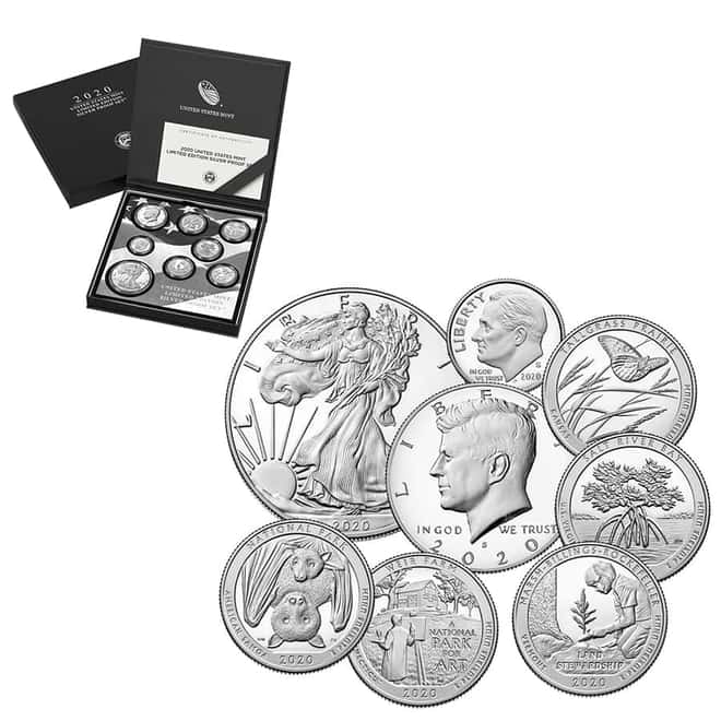 2020 S 2.5 oz US Mint Limited Edition Proof Silver 8-Coin Set .999 Fine (w/Box and COA)