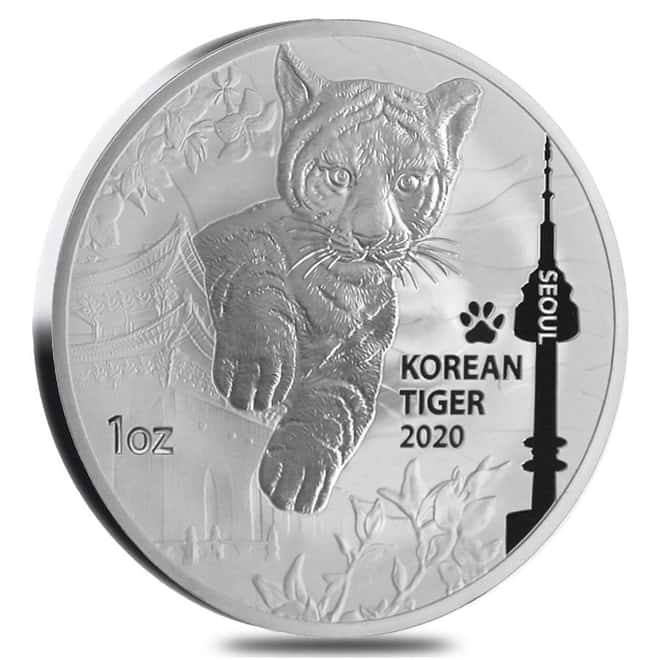 2020 South Korea 1 oz Silver Tiger Medal BU