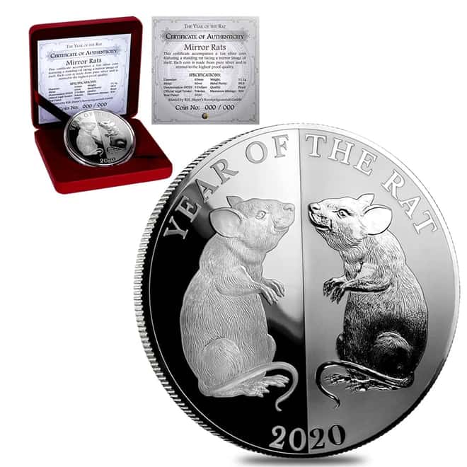 2020 Tokelau 1 oz Silver Lunar Year of The Rat - Mirror Rats Proof Coin (w/Box & COA)