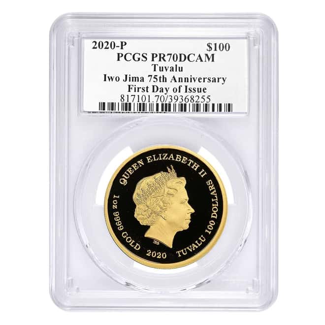 2020 Tuvalu 1 oz Battle of Iwo Jima Proof Gold Coin PCGS PF 70 DCAM FDOI