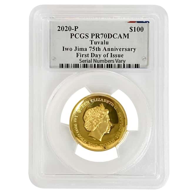 2020 Tuvalu 1 oz Proof Gold Battle of Iwo Jima High Relief Coin PCGS PF 70 FDOI