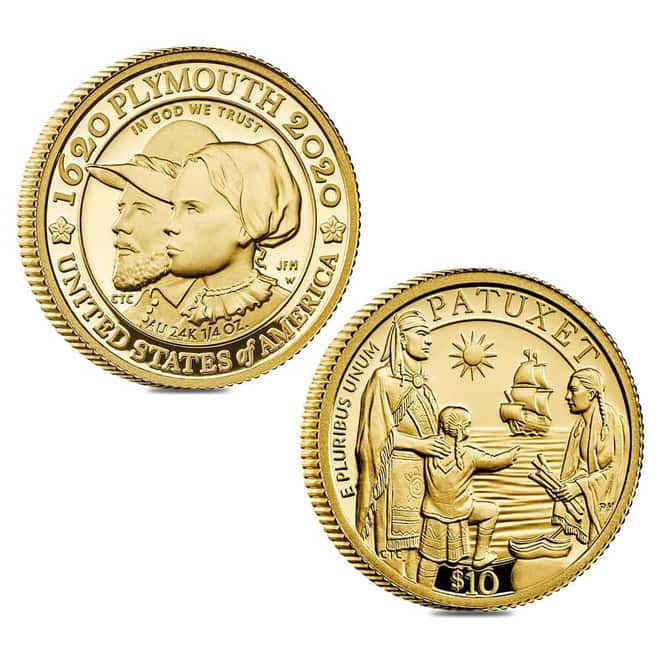 2020-W 1/2 oz Proof Gold Mayflower 400th Anniversary 2-Coin Set (w/Box & COA)
