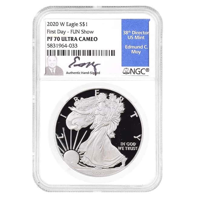 2020-W 1 oz Proof Silver American Eagle NGC PF 70 FDOI (Moy)