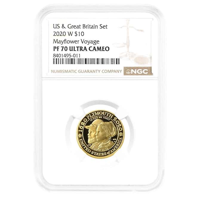 2020-W US Mint 1/4 oz Proof Mayflower Voyage Gold Coin NGC PF 70 UCAM