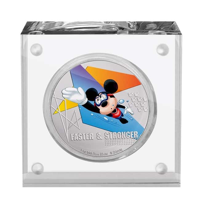 2020 Niue 1 oz Colorized Silver Disney Mickey Mouse Sports - Faster and Stronger Coin (w/Box & COA)