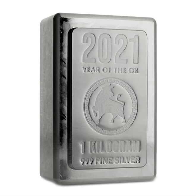 2021 1 Kilo Scottsdale Lunar Ox Silver Stacker Bar .999 Fine