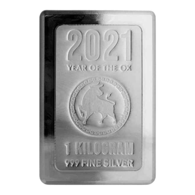 2021 1 Kilo Scottsdale Lunar Ox Silver Stacker Bar .999 Fine