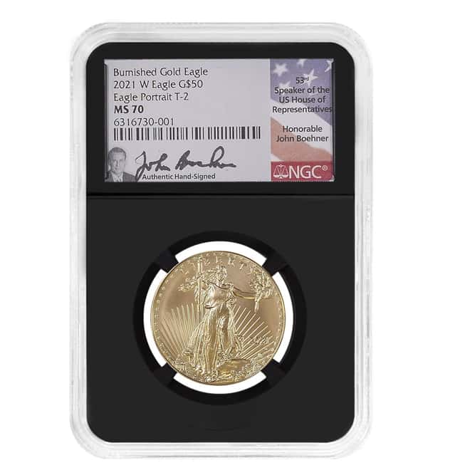 2021-W 1 oz $50 Burnished Gold American Eagle Type 2 NGC MS 70 (John Boehner)