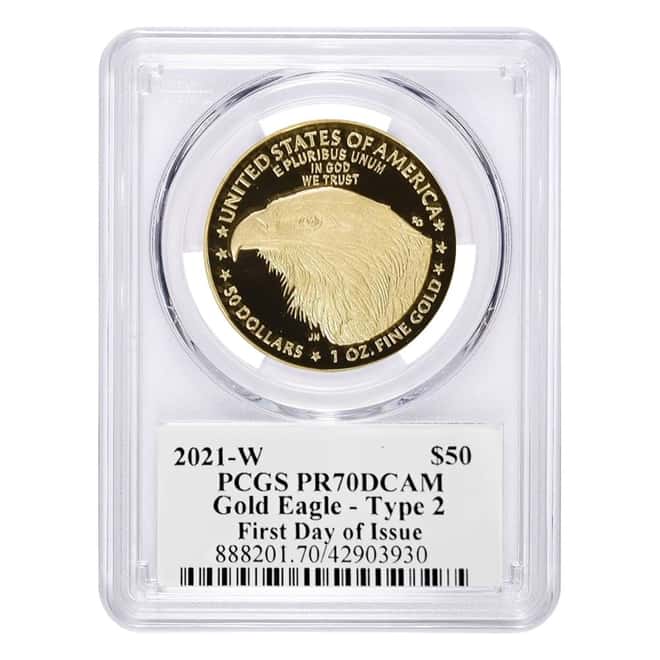 2021-W 1 oz $50 Proof Gold American Eagle Type 2 PCGS PF 70 DCAM FDOI (Thomas S. Cleveland)