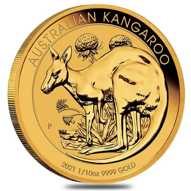 2021 1/10 oz Australian Gold Kangaroo Perth Mint Coin .9999 Fine BU In Cap