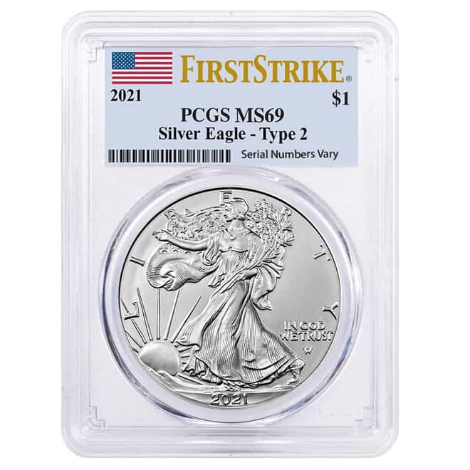 2021 1 oz Silver American Eagle Type 2 PCGS MS 69 FS (Flag Label)