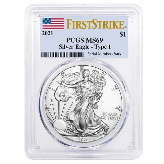 2021 1 oz Silver American Eagle $1 Coin PCGS MS 69 First Strike (Flag Label)
