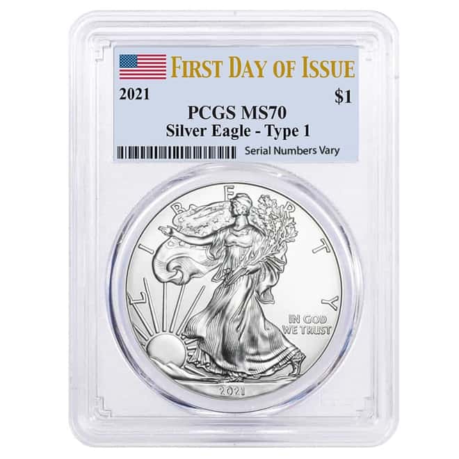 2021 1 oz Silver American Eagle $1 Coin PCGS MS 70 First Day of Issue