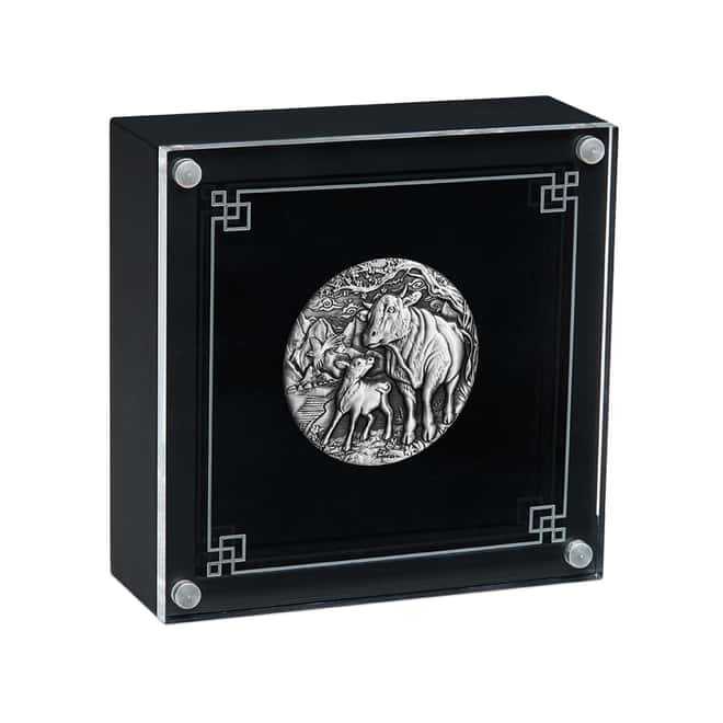 2021 2 oz Antiqued Silver Lunar Year of The Ox Australian Perth Mint (w/Box & COA)