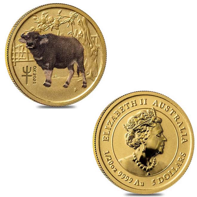 2021 1/20 oz Colorized Gold Lunar Ox BU Perth Mint