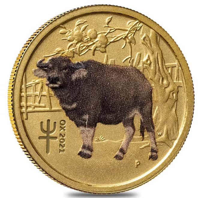 2021 1/20 oz Colorized Gold Lunar Ox BU Perth Mint