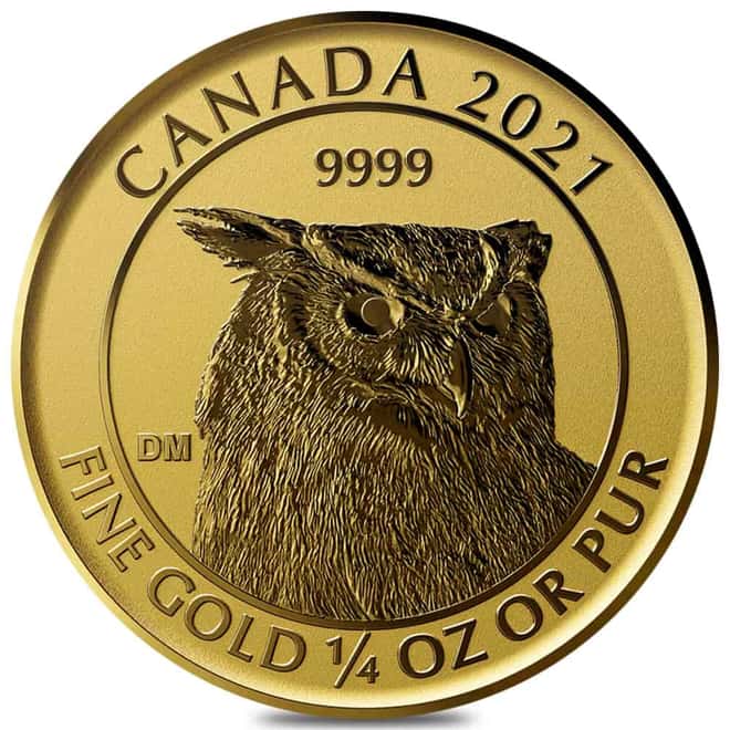 2021 1/4 oz Canadian Great Horned Owl Reverse Proof Gold Coin .9999 Fine