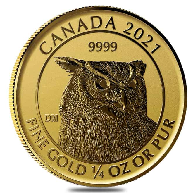 2021 1/4 oz Canadian Great Horned Owl Reverse Proof Gold Coin .9999 Fine