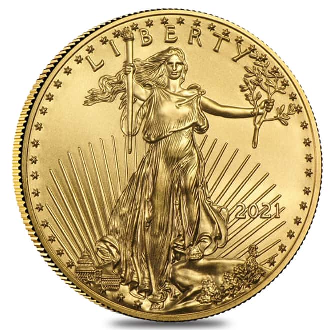 2021 1/10 oz Gold American Eagle $5 Coin BU