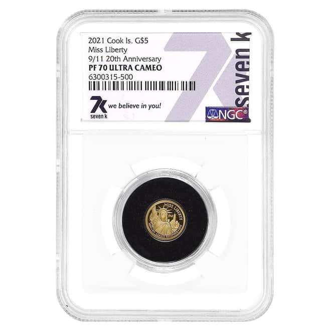 2021 1/2 Gram Cook Islands Miss Liberty 9/11 20th Ann. Gold Coin NGC PF 70