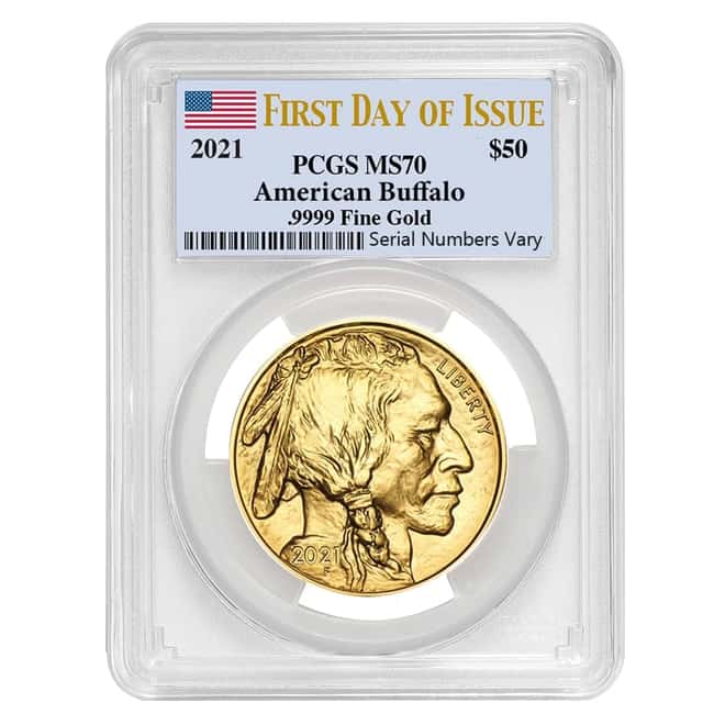 2021 1 oz $50 Gold American Buffalo PCGS MS 70 FDOI