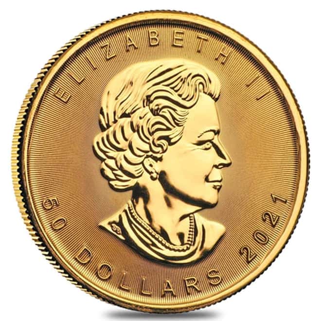Roll of 10 - 2021 1 oz Canadian Gold Maple Leaf $50 Coin .9999 Fine BU (Lot,Tube of 10)