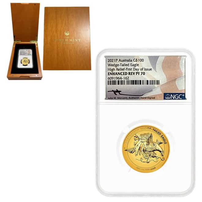 2021 1 oz Enhanced Reverse Proof Gold Australian Wedge-Tailed Eagle Perth Mint NGC PF 70 FD Mercanti