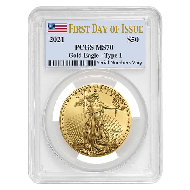 2021 1 oz Gold American Eagle PCGS MS 70 FDOI
