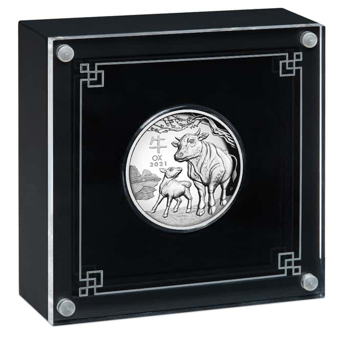 2021 1 oz Proof High Relief Silver Lunar Year of The Ox Australian Perth Mint (w/Box & COA)