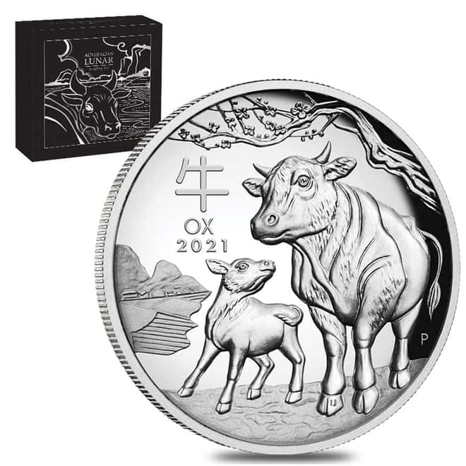 2021 1 oz Proof High Relief Silver Lunar Year of The Ox Australian Perth Mint (w/Box & COA)