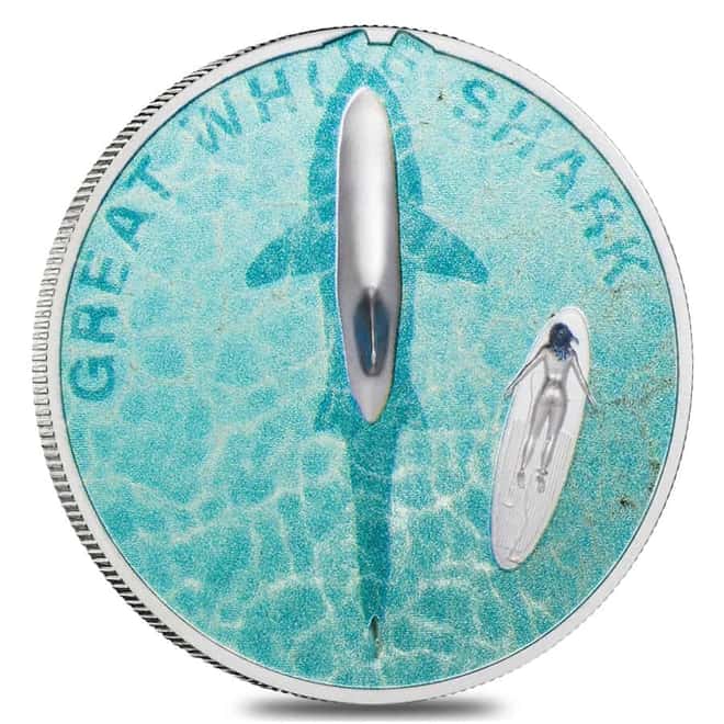 2021 1 oz Proof Silver Great White Shark Palau Coin .999 Fine (w/Box & COA)