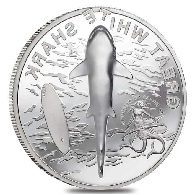 2021 1 oz Proof Silver Great White Shark Palau Coin .999 Fine (w/Box & COA)