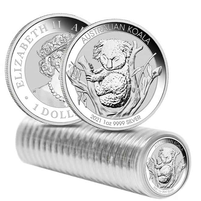 Roll of 20 - 2021 1 oz Silver Australian Koala Perth Mint .9999 Fine BU In Cap (Tube, Lot of 20)