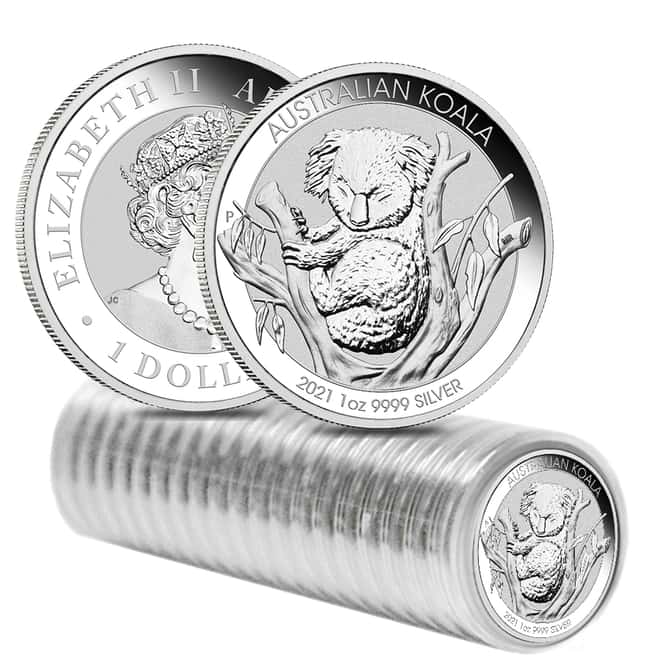 Lot of 100 - 2021 1 oz Silver Australian Koala Perth Mint .9999 Fine BU In Cap (5 Tube, Lot of 20)