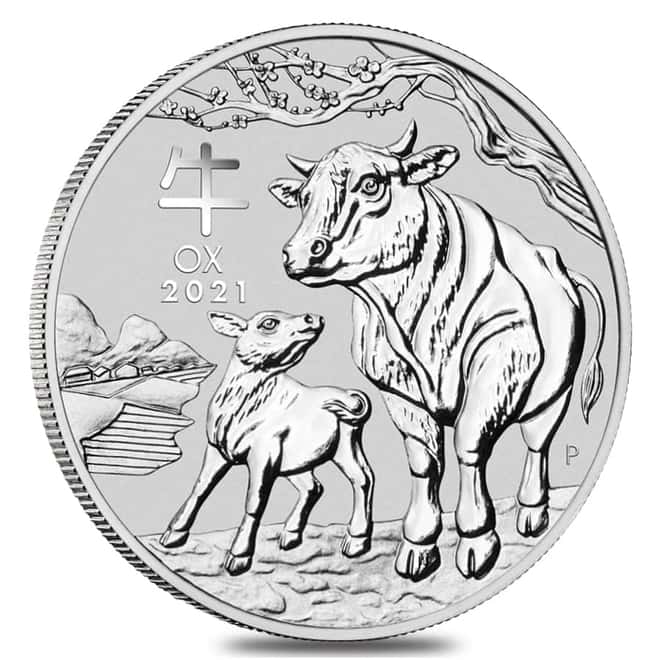 2021 1 oz Silver Lunar Year of The Ox BU Australian Perth Mint In Cap