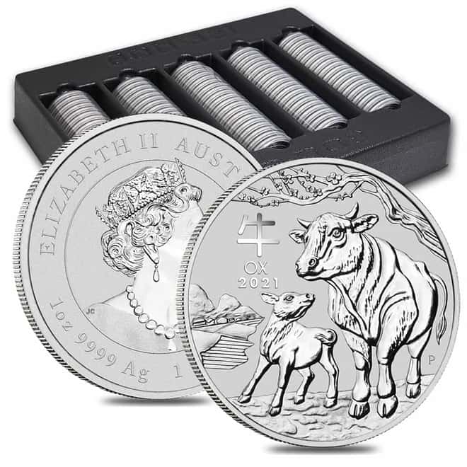 2021 1 oz Silver Lunar Year of The Ox BU Australian Perth Mint In Cap