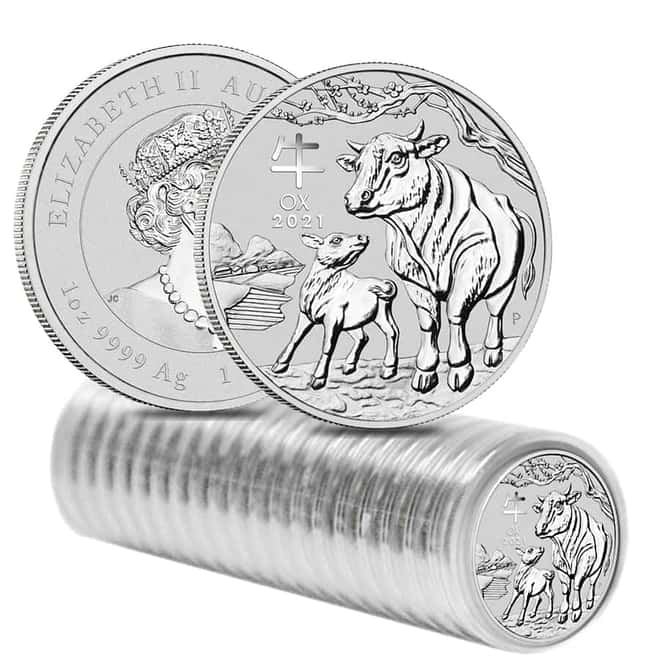 Roll of 20 - 2021 1 oz Silver Lunar Year of The Ox BU Australian Perth Mint In Cap (Tube, Lot of 20)