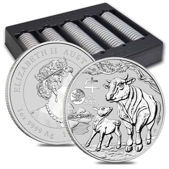 Roll of 20 - 2021 1 oz Silver Lunar Year of The Ox Dragon Privy BU Australian Perth Mint In Cap (Roll, Lot of 20)