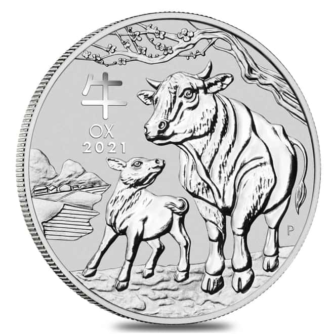 2021 2 oz Silver Lunar Year of The Ox BU Australian Perth Mint In Cap