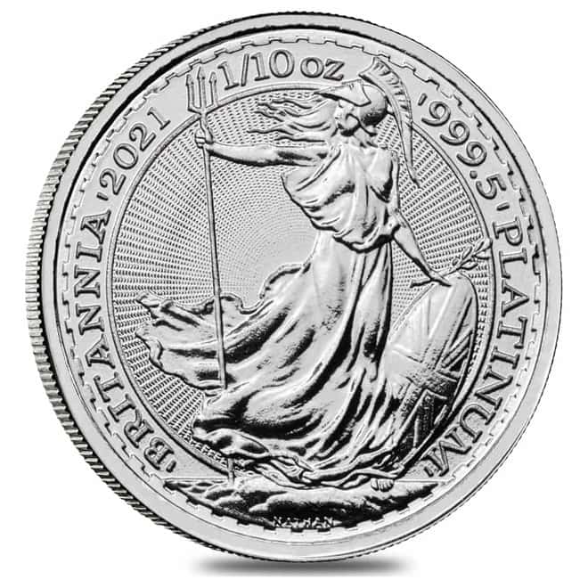 Roll of 25 - 2021 Great Britain 1/10 oz Platinum Britannia Coin .9995 Fine BU (Lot,Tube of 25)